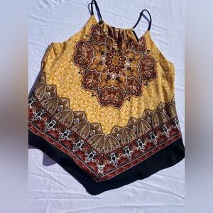 BCX Yellow and Brown Patterned asymmetrical Camisole